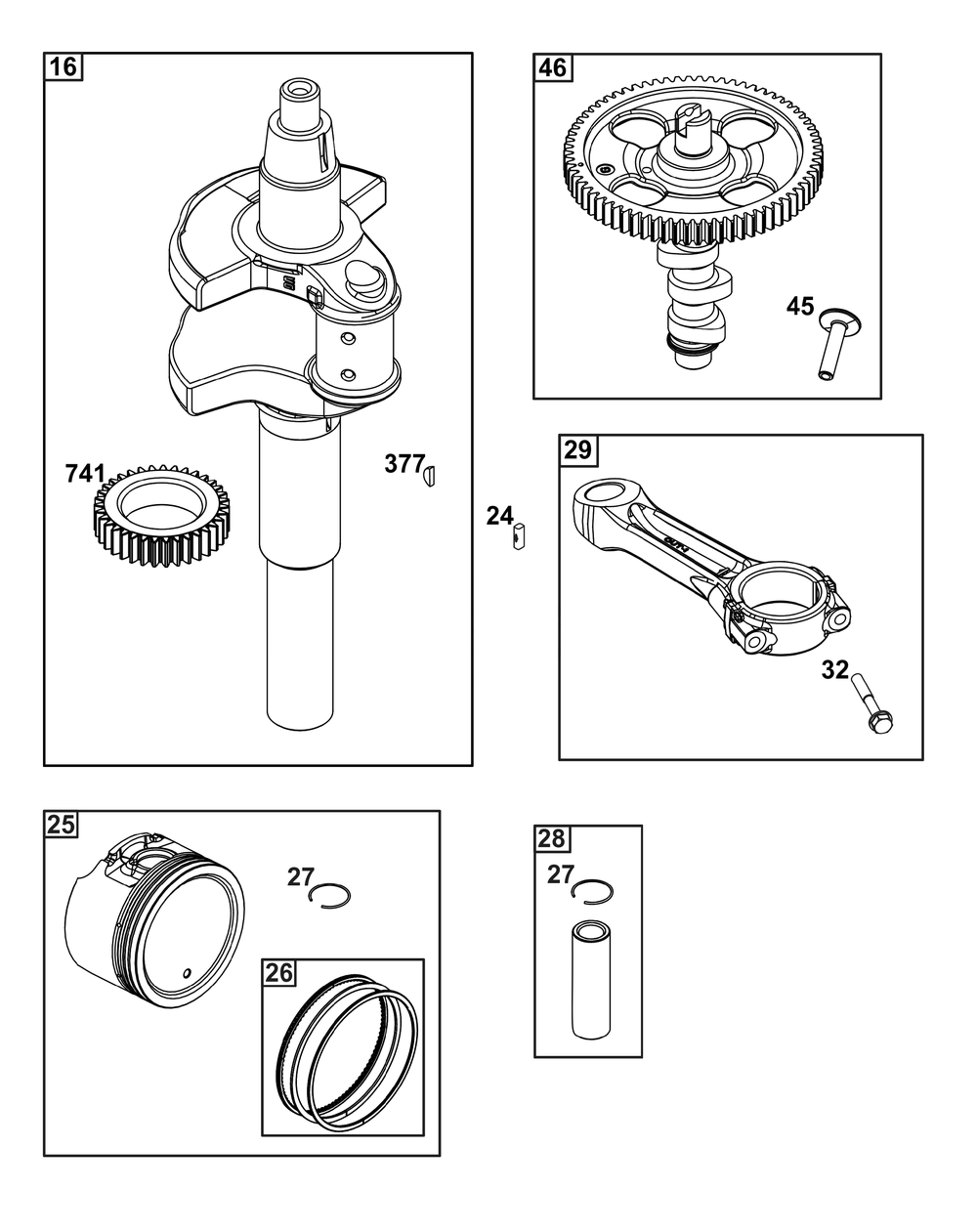 Crankshaft Group Diagram and Parts List for 541477-2240-H7 400000 - 699999 Briggs and Stratton Engine